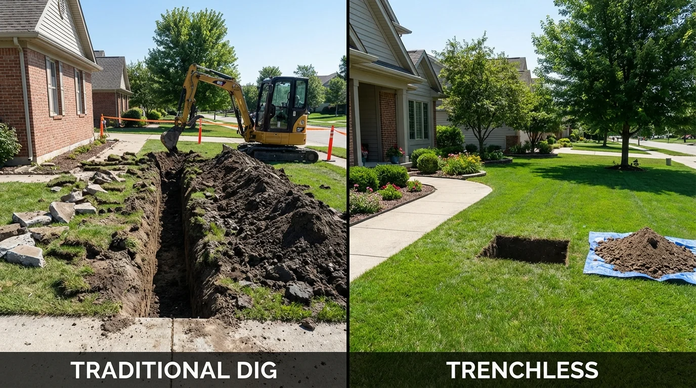 Trenchless sewer repair with minimal yard damage versus traditional excavation in Ozark, AR